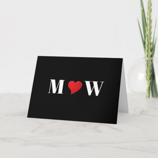 Cute black red hart aangepaste monogram typografie kaart (Voorkant)
