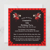 Cute Black/Red Ladybug Fairy Birthday Party Kaart (Voorkant)