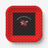 Cute Black & Red Ladybug Fairy Birthday Party  Papieren Bordje (Voorkant)