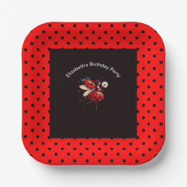 Cute Black & Red Ladybug Fairy Birthday Party  Papieren Bordje