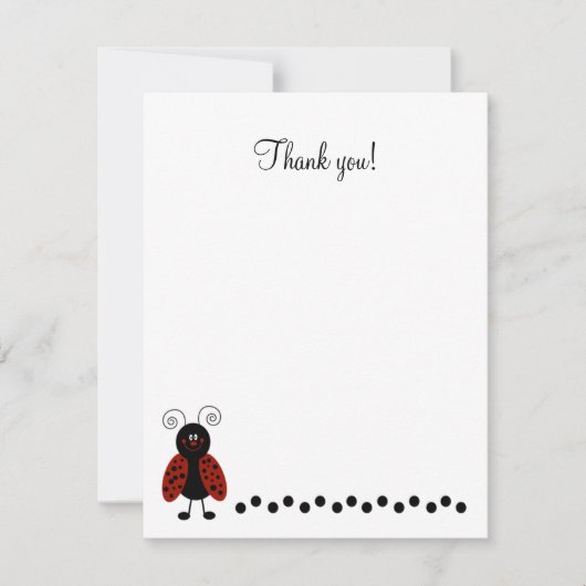 Cute Black & Red Ladybug Flat Hartelijk dank Notitiekaartje (Voorkant)