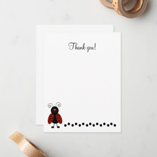 Cute Black & Red Ladybug Flat Hartelijk dank Notitiekaartje (Voorkant / Achterkant in situ)
