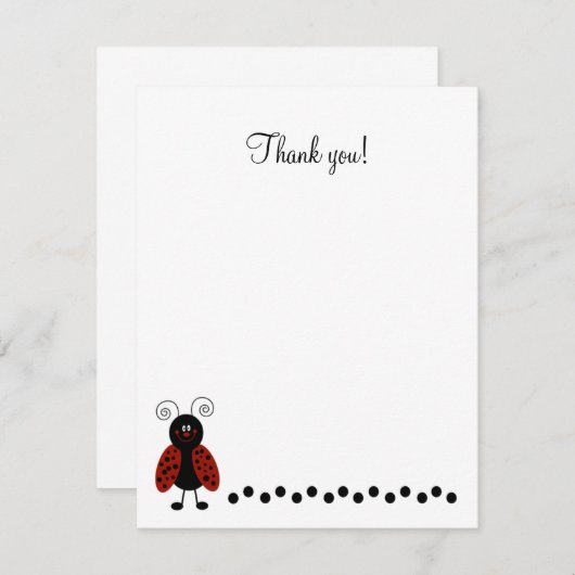 Cute Black & Red Ladybug Flat Hartelijk dank Notitiekaartje (Voorkant / Achterkant)