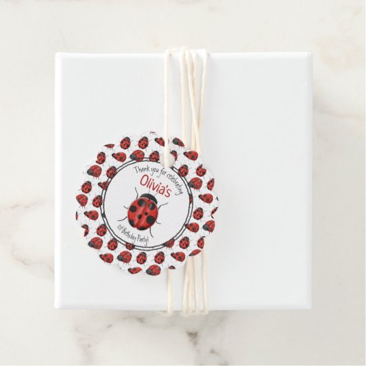 Cute Black Red Ladybug Pattern Hartelijk dank Bedankjes Labels (In situ)