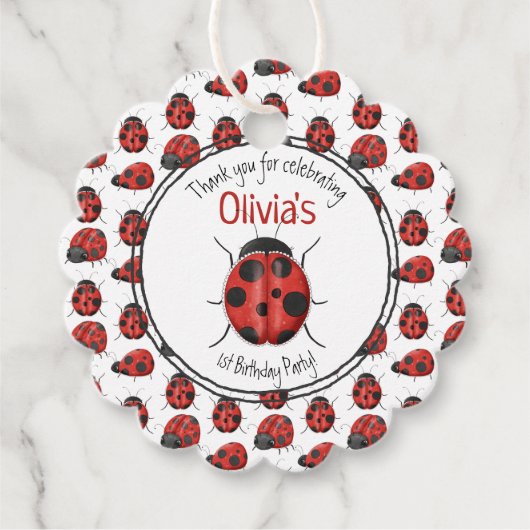 Cute Black Red Ladybug Pattern Hartelijk dank Bedankjes Labels (Voorkant)