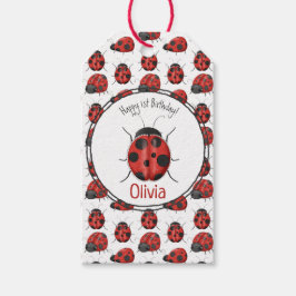 Cute Black Red Ladybug Pattern Hartelijk dank Cadeaulabel