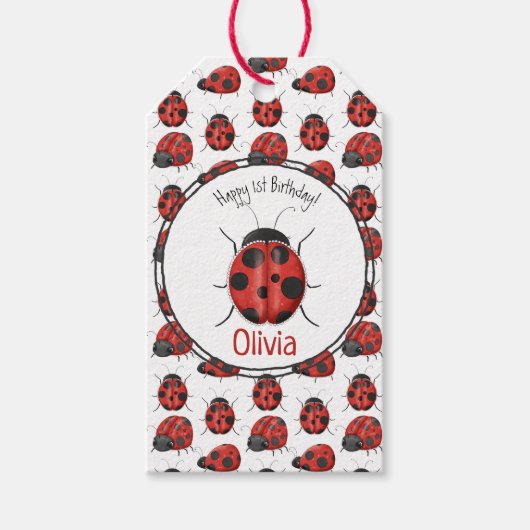 Cute Black Red Ladybug Pattern Hartelijk dank Cadeaulabel (Voorkant)