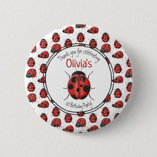 Cute Black Red Ladybug Pattern Hartelijk dank Ronde Button 5,7 Cm (Voorkant)