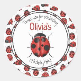 Cute Black Red Ladybug Pattern Hartelijk dank Ronde Sticker