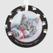 Cute Black & Red Pawprints Kat voor eerste kerstmi Ornament (achterkant)