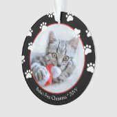 Cute Black & Red Pawprints Kat voor eerste kerstmi Ornament (voorkant)