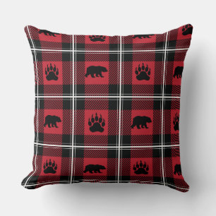 Cute Black Red & White Beer en Paw Flannel Kussen