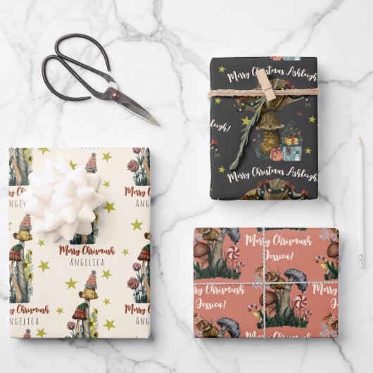 Cute Black Roze paddenstoel Kerstmis Aangepaste na Inpakpapier Vel (Voorkant)