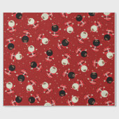 Cute Black Santa Party Pattern op Red Background Cadeaupapier (Vlak)