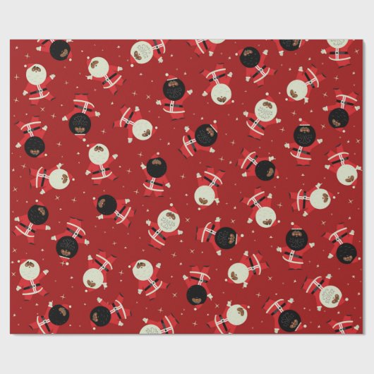 Cute Black Santa Party Pattern op Red Background Cadeaupapier (Vlak)