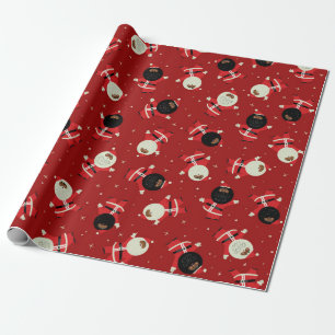 Cute Black Santa Party Pattern op Red Background Cadeaupapier