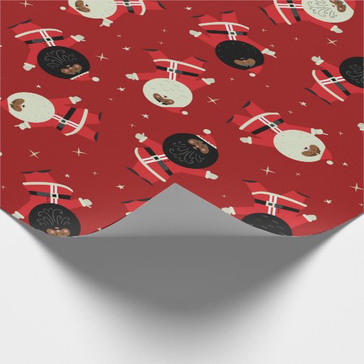 Cute Black Santa Party Pattern op Red Background Cadeaupapier (Hoek)