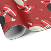 Cute Black Santa Party Pattern op Red Background Cadeaupapier (Rol Hoek)