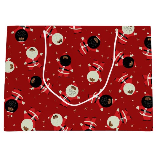 Cute Black Santa Party Pattern op Red Background Groot Cadeauzakje (Voorkant)