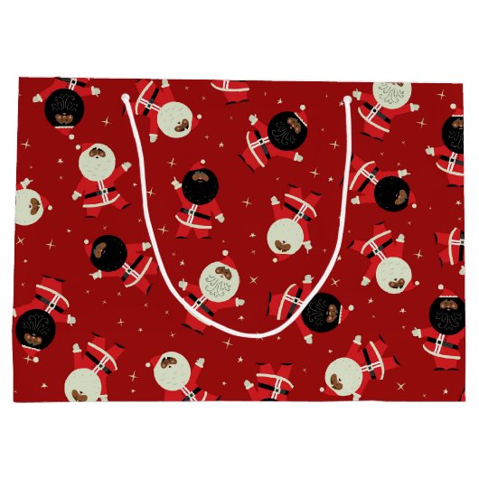 Cute Black Santa Party Pattern op Red Background Groot Cadeauzakje (Achterkant)