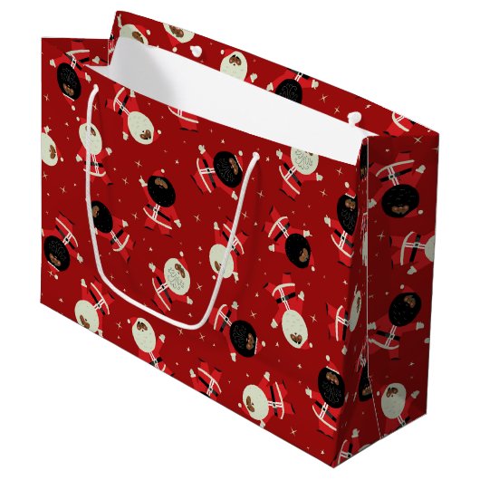 Cute Black Santa Party Pattern op Red Background Groot Cadeauzakje (Voorkant Gekanteld)