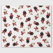 Cute Black Santa Party Pattern op White Background Cadeaupapier (Vlak)