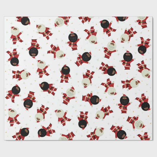 Cute Black Santa Party Pattern op White Background Cadeaupapier (Vlak)
