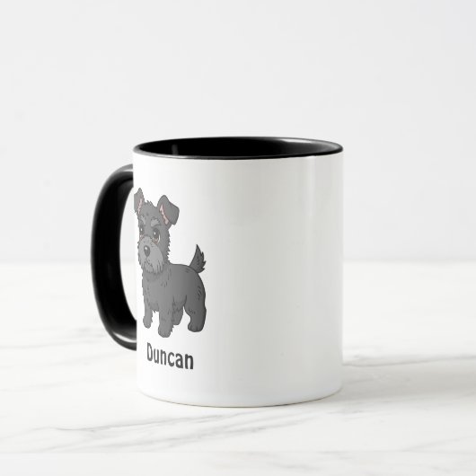 Cute Black Scottish Terrier Dog Custom Name Mok (Voorkant links)