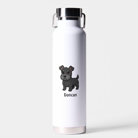 Cute Black Scottish Terrier Dog Custom Name Waterfles (Voorkant)
