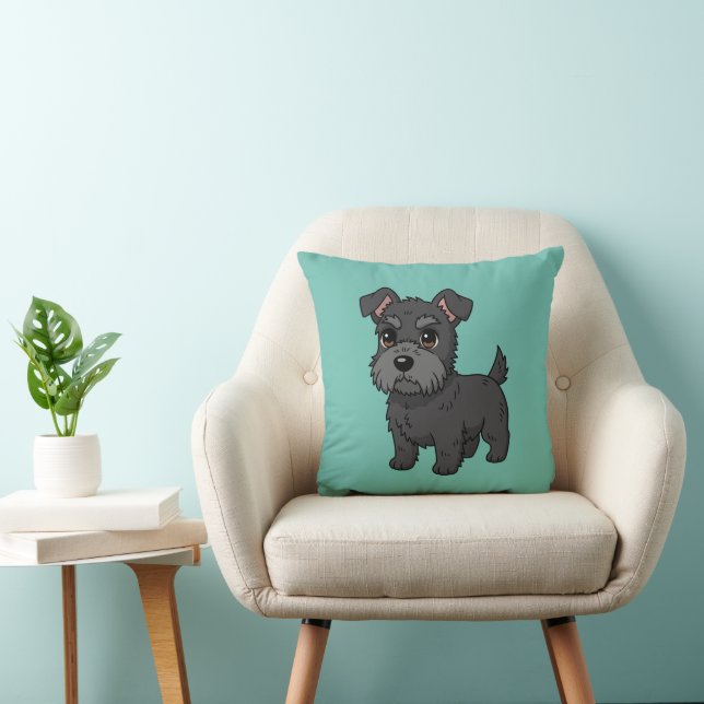 Cute Black Scottish Terrier Dog Green Kussen (Stoel)