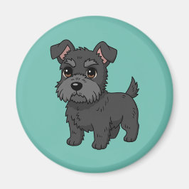 Cute Black Scottish Terrier Dog Green Magneet
