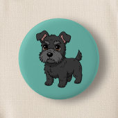 Cute Black Scottish Terrier Dog Green Ronde Button 5,7 Cm