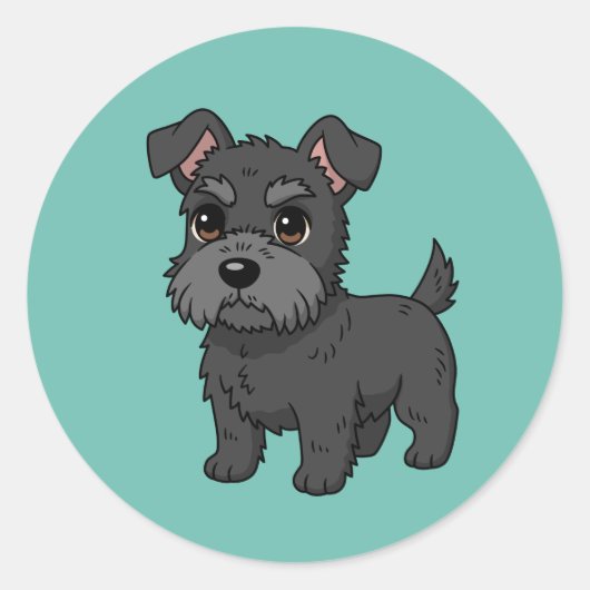 Cute Black Scottish Terrier Dog Green Ronde Sticker (Voorkant)