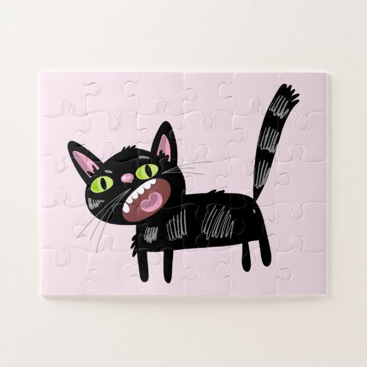 Cute Black Scruffy Cartoon Kitten Cat Legpuzzel (Horizontaal)
