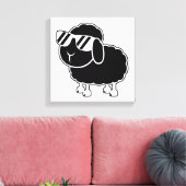 Cute Black Sheep Cartoon Canvas Afdruk (Insitu (Woonkamer))