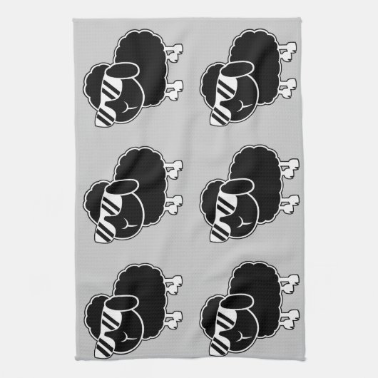 Cute Black Sheep Cartoon Theedoek (Verticaal)