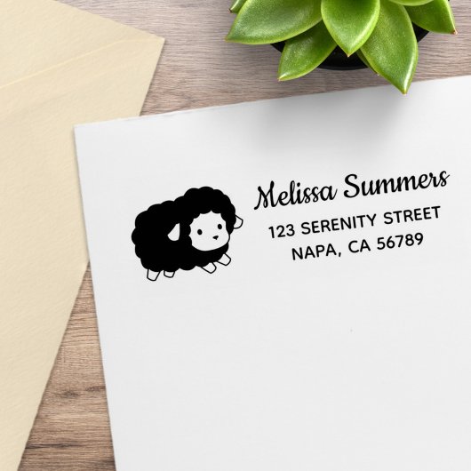 Cute Black Sheep Ewe Return Address Rubberstempel