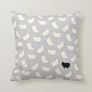 Cute Black Sheep Pattern op Cream on Grey Kussen