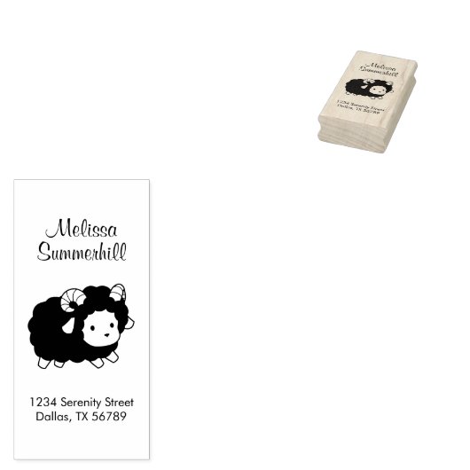 Cute Black Sheep Ram Address Rubberstempel (Gestempeld)