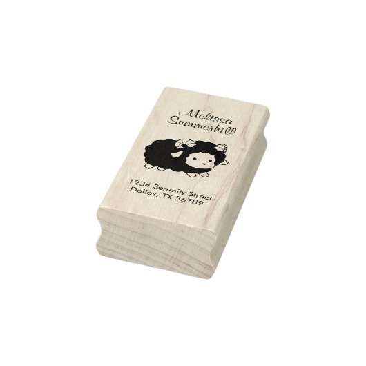 Cute Black Sheep Ram Address Rubberstempel (Stempel)