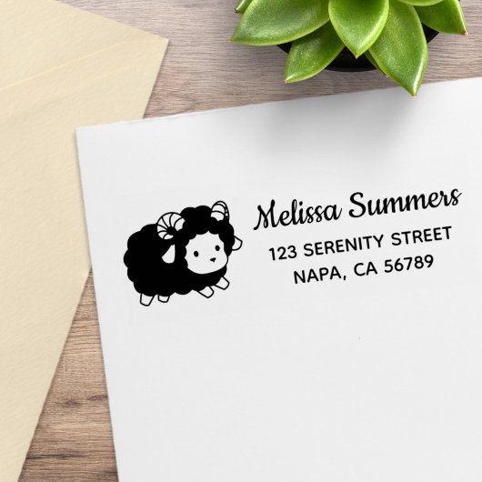 Cute Black Sheep Ram Return Address Rubberstempel