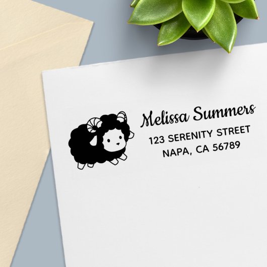 Cute Black Sheep Ram Return-adres Zelfinktende Stempel