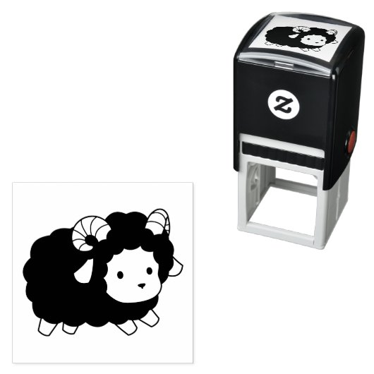 Cute Black Sheep Ram Zelfinktende Stempel (In situ)