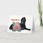 Cute Black Shepherd Pup Mum Flowers Paast Kaart (Voorkant)