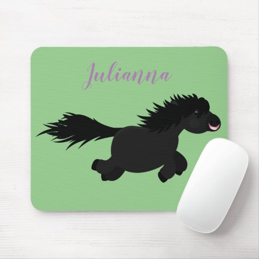 Cute black shetland pony illustration muismat (Met muis)