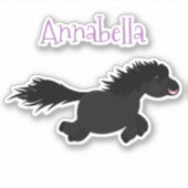 Cute black shetland pony illustration sticker (Voorkant)