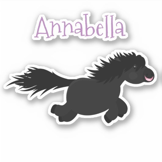 Cute black shetland pony illustration sticker (Voorkant)