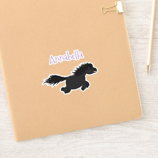 Cute black shetland pony illustration sticker (Notitieboek)