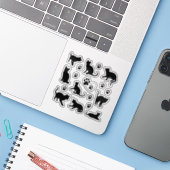 Cute Black Silhouette Cat and Paw Print Set Sticker (Laptop met iPhone)