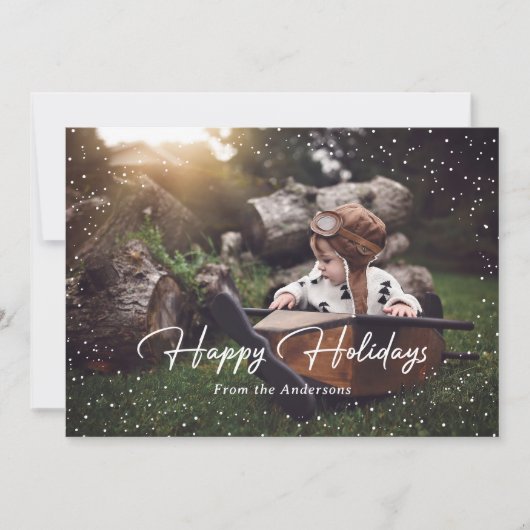 Cute Black Snow Stars Photo Holiday Card Feestdagenkaart (Voorkant)